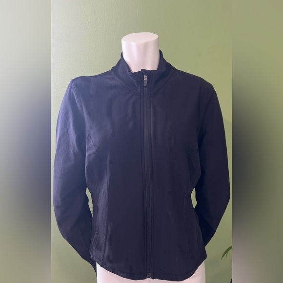 90 Degree By Reflex Jackets & Blazers - 90 Degree by Reflex | Black Ribbed Full-Zip Training Jacket with Thumbholes - XL